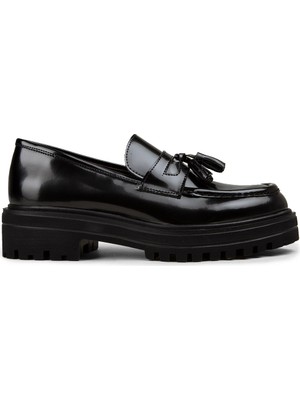 Deery Kadın Hakiki Deri Siyah Püsküllü Loafer - 02020ZSYHE05