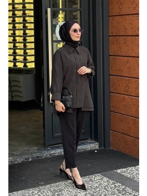 Qooq Gömlek 27FW202 Kahve Çizgili