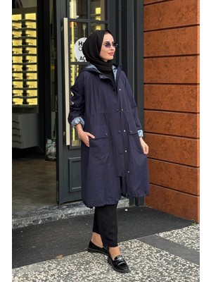 Beiaz Nora Büzgülü Trençkot SK27-1001 Lacivert
