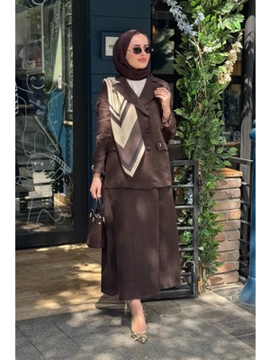 Miss Dalida Triko Korsajlı Keten Etek 2262256 Kakao Kahve