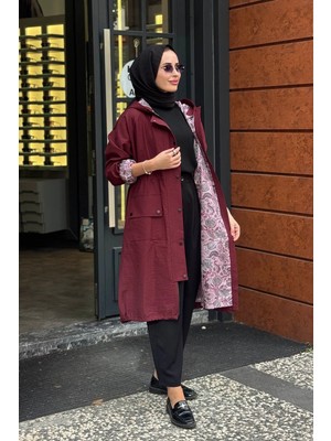 Beiaz Nora Büzgülü Trençkot SK27-1001 Bordo