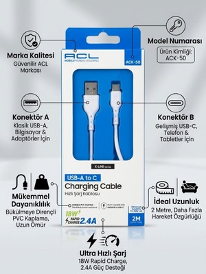 SBN - Store Ack-50 2.4A Ultra Hızlı Şarj ve Veri Kablosu - 2m - Lisinya