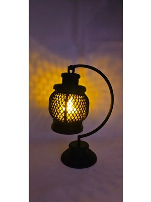 Besing Dekoratif Siyah Fener Tasarımlı Masa Lambası | LED Işık Uyumlu | 16 cm