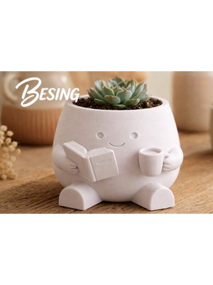 Besing Kitap Okuyan Saksı – Dekoratif 3D Baskı Sukulent Saksısı