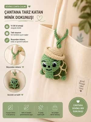 Besing Amigurumi Kaplumbağa Çanta Çalmı | El Yapımı Çanta Süsü | Boyundan Dolamalı Çanta Aksesuarı