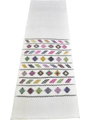 Kilim Antik El Dokuma Ak Pamuklu Yörük Kilim 1900 - Yeni - Çok Renkli
