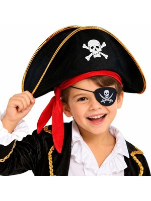 Aslanoğlu Store Mey Ithalat® Kaptan Jack Çocuk Korsan Şapkası ve Vinleks Deri Göz Bandı