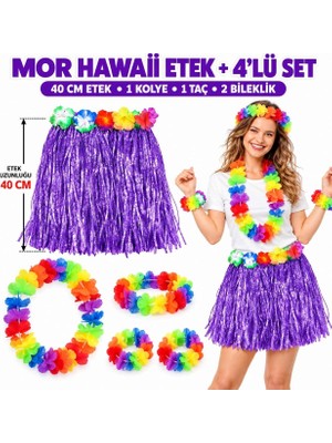 Aslanoğlu Store Mey Ithalat® Luau Aloha Mor Hawaii Etek 40 cm ve 4’lü Hawaii Seti