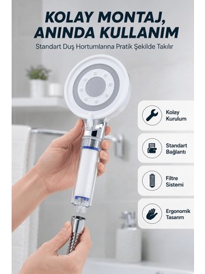 Aslanoğlu Store Filtre Hazneli Basınç Artırıcı Duş Başlığı Kireç Filtreli El Duşu