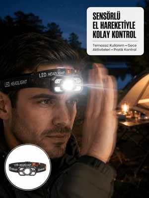 Aslanoğlu Store Şarj Edilebilir LED Far Hareket Sensörlü 5 Modlu Outdoor Yeni Nesil