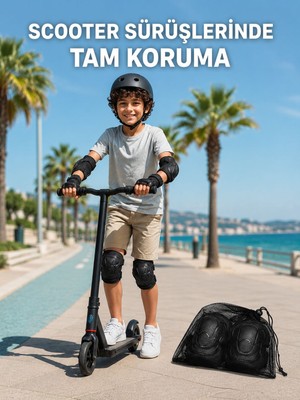 Aslanoğlu Store Çocuk Kaykay Paten Scooter Bisiklet Koruyucu Dizlik Seti 2 Adet Siyah