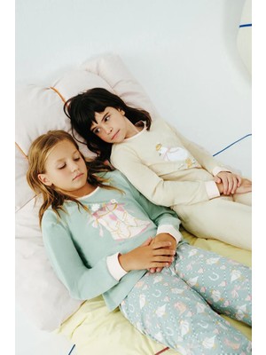 Penti Girls' Cowboy Goose Floral Long Sleeve Cotton 2-Pack Pajama Set