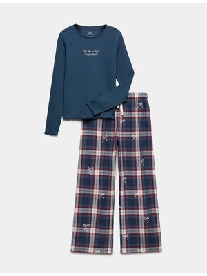 Marks & Spencer Pamuk Karışımlı Ekose Desenli Çocuk Pijama Takımı