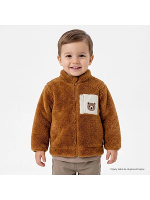 Hellobaby Erkek Bebek Welsoft Hırka Ayı Baskılı Fermuarlı Dik Yaka Long Sleeve