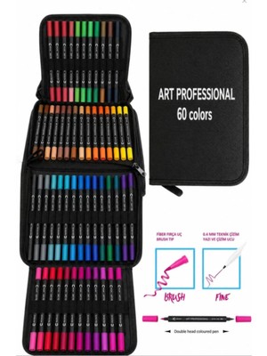 Happy Trend Çift Uçlu Profesyonel Marker Kalem Çizim ve Boya Kalemi Seti Fırça Uçlu ve 0.4 mm Fine Uçlu Profesyonel Sanat Boyama Çizim ve Bullet Journal Kalemi (Siyah Çantalı)