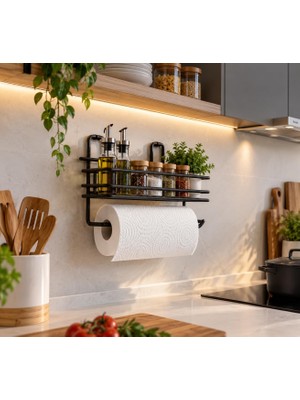 Happy Trend Raflı Havlu Askısı,baharatlık Askısı,kağıt Havlu Askılı Duvar Tipi Baharatlık ve Şampuanlık, Banyo ve Mutfak Için Uygun,delmeden Vidalamadan Kolay ve Pratik Montaj (Havlulukluraf)