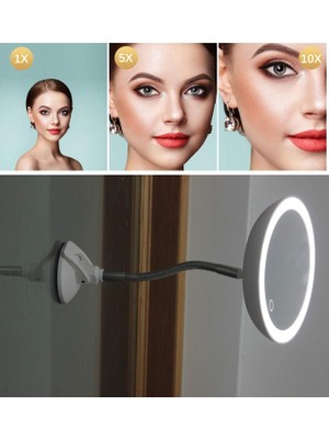 Happy Trend Of Myth - Şerit LED Işıklı Banyo Makyaj-Tıraş Aynası, 10X Hd Büyütme, Esnek, Dokunmatik Işık Kısma, Ayarlanabilir Kol