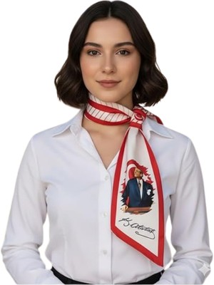 Happy Trend Silüetli ve Imzalı Kırmızı-Beyaz Desenli Kravat/eşarp/fular