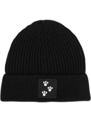 Happy Trend Unisex 22WCBE492U Foot Steps Nakışlı Bere, Siyah, Tek Beden