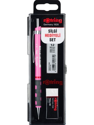 Happy Trend Mekanik Kurşun Kalem, Uç ve Silgi Seti, 0,7 mm Kalem, 2b Uç, Orta Boy Silgi, Neon Pembe, 3'lü Set