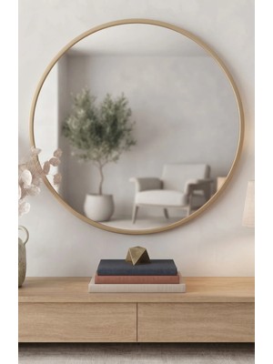 Ersan Dizayn Gold Metal Çerçeveli Yuvarlak Ayna 70 cm