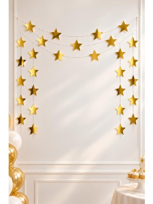 Patladı Gitti Yıldız Gold Altın Süs Ipe Dizili 4 Metre Uzayan Parti Ramazan Bayramı Süsü Arka Fon Dekor