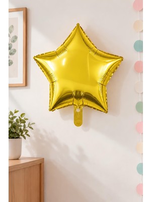 Patladı Gitti Gold Yıldız Folyo Balon 18 inç 1 Adet Altın Renk Bebek Çocuk Parti Kutlama