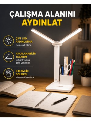 SBN - Store Kısılabilir LED Masa Lambası – Kalemlik ve Telefon Standlı, Göz Yormayan Işık Yeni Nesil