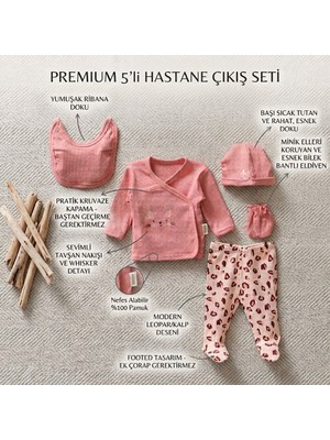 Serde Baby Kız Bebek 5'li Yenidoğan Tavşan Nakışlı Hastane Çıkış Seti – %100 Pamuk, 0-3 Ay