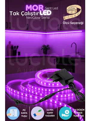 Luciole 3 Metre Neoglow LED Işık Şeridi – 12V Tak Çalıştır Fişli 60 Çipli Mor Aydınlatma Bandı Seti