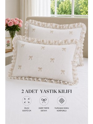 Ebru Tesettür Ikili Pamuklu Fırfırlı Yastık Kılıfı Kahve
