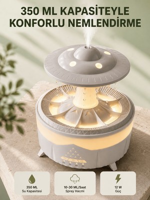SBN - Store Dekoratif Ufo Hava Nemlendirici Simüle Yağmur Damlalı Renkli Gece Işıklı 350 ml