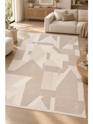 Hann Home Collection Blokıs Vizon Krem Salon Oturma Odası Koridor Robot Süpürge Uyumlu Kaymaz Taban Sisal Görünümlü Kolay