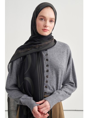 Carell Monogram Desen Norena Yünlü Şal Siyah