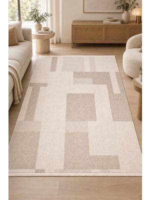 Hann Home Collection Blokıs Vizon Modern Sisal Görünümlü Kaymaz Taban Robot Süpürge Uyumlu Oturma Odası Koridor Halısı