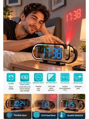 SBN - Store Şık Tasarımlı LED Masa Saati Dijital Ekran Alarm 12 24 Saat ve Sıcaklık Göstergeli