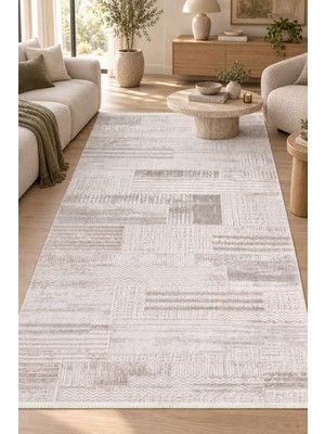 Hann Home Collection Aire Vizon Bej Modern Özel Ölçü Salon Oturma Odası Halısı Robot Süpürge Uyumlu Kolay Temizlenebilir