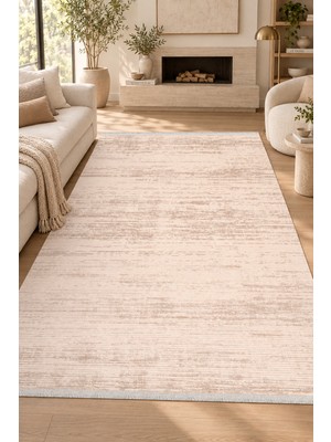 Hann Home Collection Monova Vizon Krem Modern Oturma Odası Salon Halısı Robot Süpürge Uyumlu Kolay Temizlenebilir Akrilik