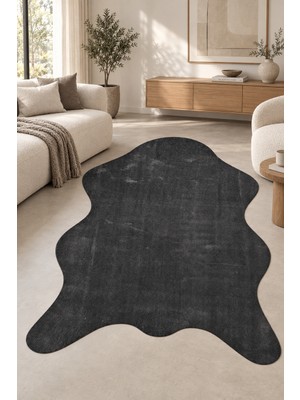 Hann Home Collection Grosa Post Seklinde Peluş Antrasit Halı Salon Antre Yumuşak Kaymaz Taban Yıkanabilir Modern