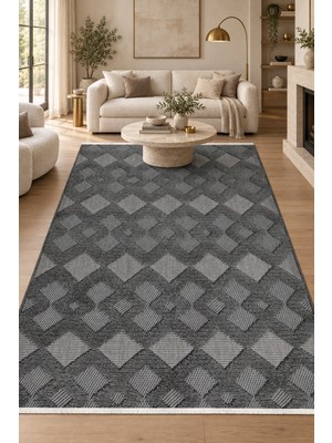 Hann Home Collection Zenne Antrasit Özel Ölçü Halı Robot Süpürge Uyumlu Kolay Temizlenebilir Salon Yatak Odası Koridor Ha