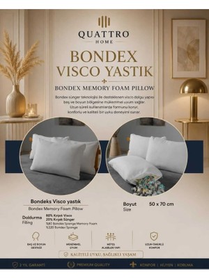 Quattro Home Bondex Visco Yastık 50X70 cm Memory Foam Kırpık Visco Yastık Baş ve Boyun Destekli