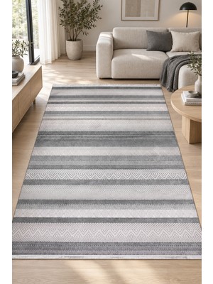 Hann Home Collection Lenox Gri Bej Özel Ölçü Salon Oturma Odası Koridor Halısı Robot Süpürge Uyumlu Kolay Temizlenebilir
