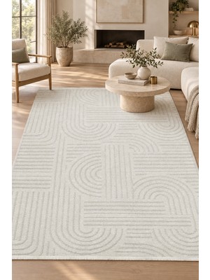 Hann Home Collection Eosna Beyaz Özel Ölçü Kaymaz Taban Yıkanabilir Robot Süpürge Uyumlu Oturma Odası Koridor Halısı