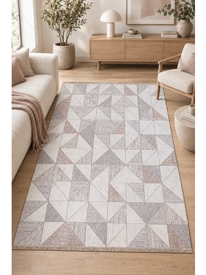 Hann Home Collection Erbos Krem Vizon Özel Ölçü Salon Oturma Odası Koridor Halısı Robot Süpürge Uyumlu Akrilik Pamuk Taba