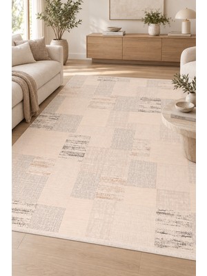 Hann Home Collection Demre Zarif Modern Krem Vizon Robot Süpürge Uyumlu Oturma Odası Salon Mutfak Koridor Kolay Temizlene