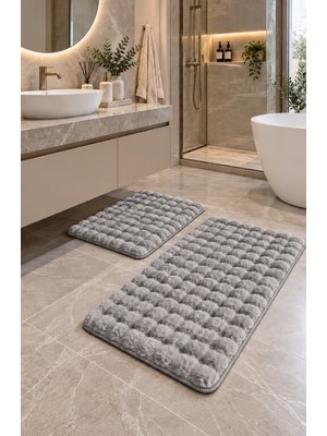 Saraz Halı Bubble Pofuduk Yumuşak Banyo Paspas Takımı Yumuşak Peluş Banyo Takımı Banyo Paspas 2'li Takım