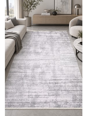 Hann Home Collection Lenox Salon Oturma Odası Koridor Halısı Robot Süpürge Uyumlu Kolay Temizlenebilir Beyaz Siyah Akrili