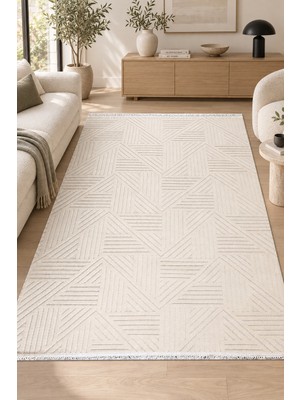 Hann Home Collection Helıos Krem Özel Ölçü Salon Oturma Odası Koridor Halısı Robot Süpürge Uyumlu Kolay Temizlenebilir Si