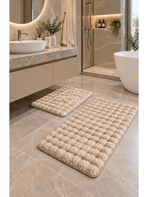 Saraz Halı Bubble Pofuduk Yumuşak Banyo Paspas Takımı Yumuşak Peluş Banyo Takımı Banyo Paspas 2'li Takım