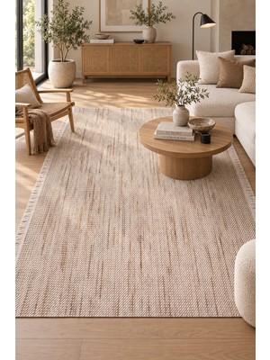Hann Home Collection Moana Bej Özel Ölçü Oturma Odası Yatak Odası Koridor Halısı Robot Süpürge Uyumlu Kolay Temizlenebili